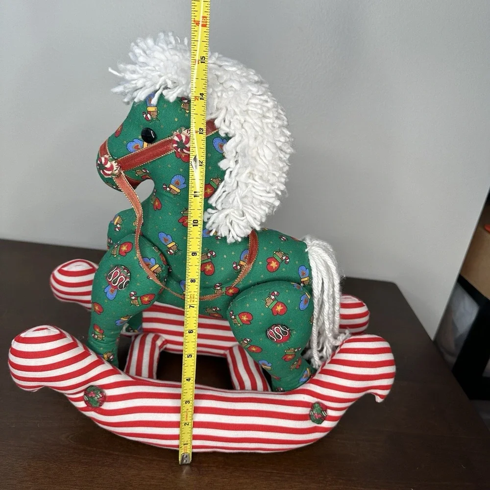 Handmade Rocking Horse Plush Christmas Holiday Quilted Patchwork Grannycore Red